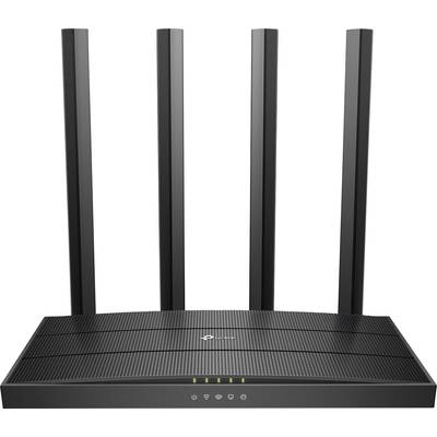 Négy álló antennával és öt LED-jelzőfénnyel ellátott WLAN-router.