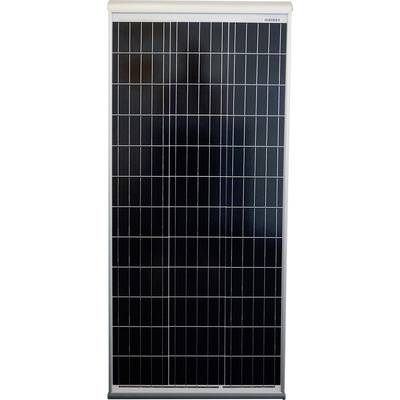 Egy egyedi napelem modul sötét napelemcellákkal és fehér kerettel, amely a napfény elektromossággá történő átalakítására szolgál.