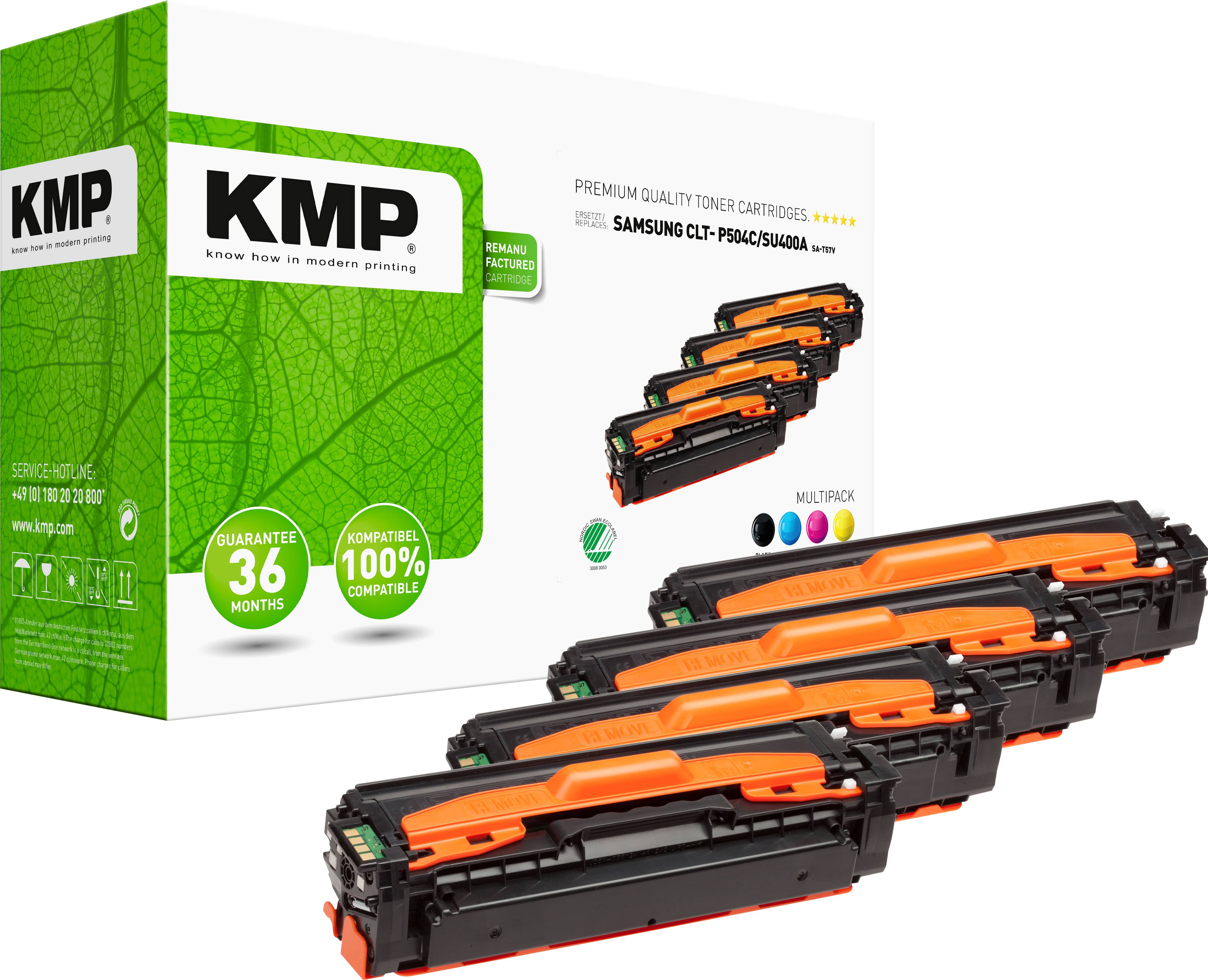 'KMP' tonerkazetta csomag három kazettával Samsung CLP-modellekhez. Alkalmas színes nyomtatáshoz. 36 hónap garancia.