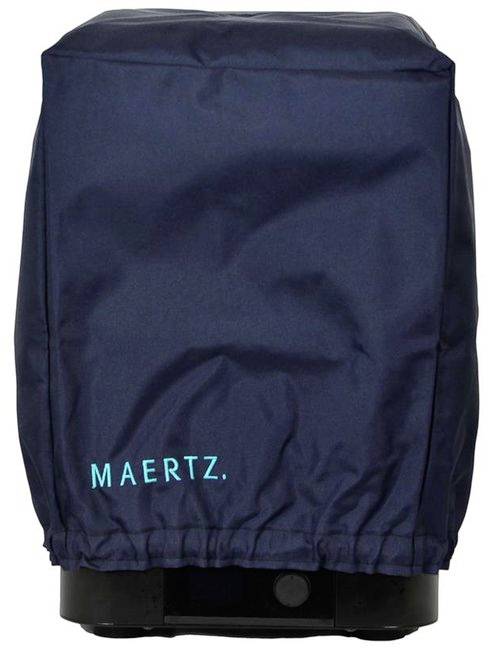 Egy sötétkék burkolat, amelyen türkiz betűkkel a 'MAERTZ' felirat szerepel, egy téglalap alakú tárgyat fed le.
