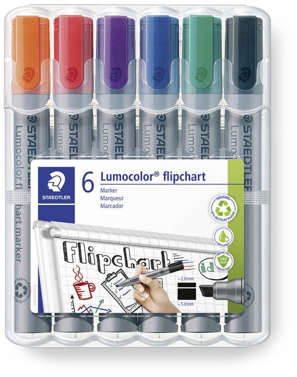 Staedtler 356 B WP6 Flipchart jelölő Lumocolor® flipchart marker 356 B  2 - 5 mm Fekete, Kék, Piros, Zöld, Narancs, Lila 6 db