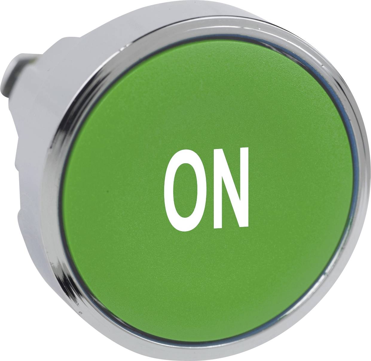 Nagy, kerek, zöld gomb 'ON' felirattal, jelzi az aktiválási állapotot.