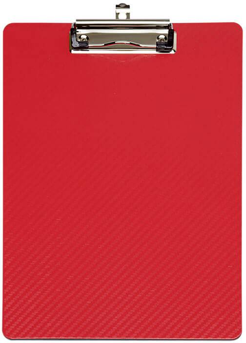 Ezüst csíptetővel ellátott piros clipboard.