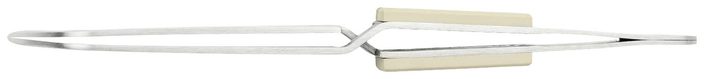 Egy fém levélbontó halvány fa markolattal fehér háttér előtt, amelynek formája egy elegáns csipeszre emlékeztet.