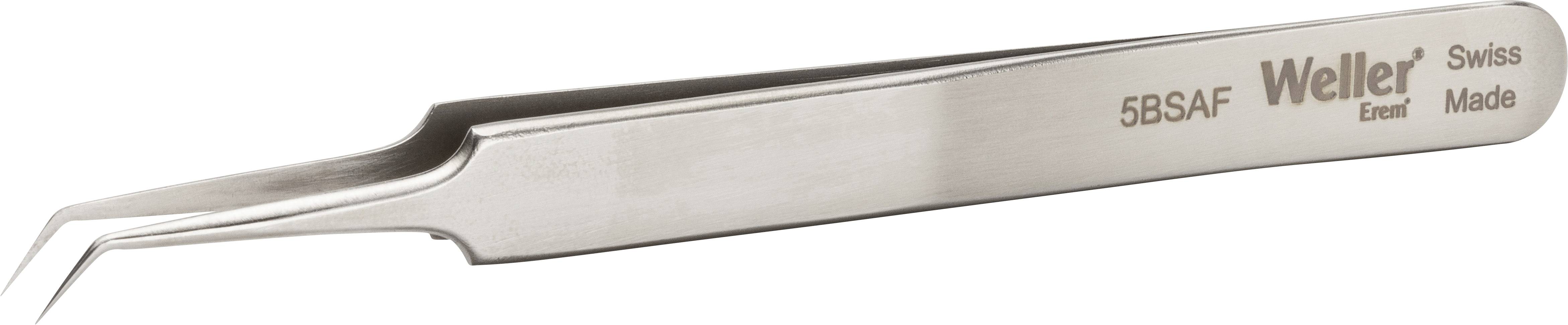 Egy precíziós, rozsdamentes acél csipesz 'Weller Excel Swiss Made' gravírozott felirattal, amely alkalmas finomabb elektronikai vagy kézműves munkákhoz.