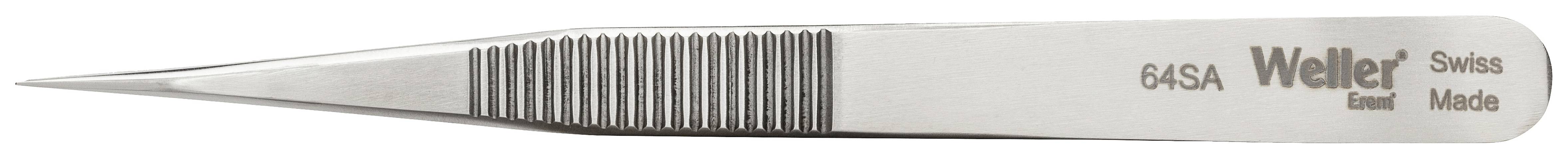 Finom hegyű fémcsipesz, precíziós munkákhoz alkalmas, 'Weller Erem Swiss Made' felirattal.