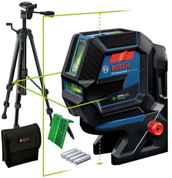 Kereszt- és pontvonalas lézer 15 m, Bosch Professional GCL 2-50 G & Tripod 0.601066M01