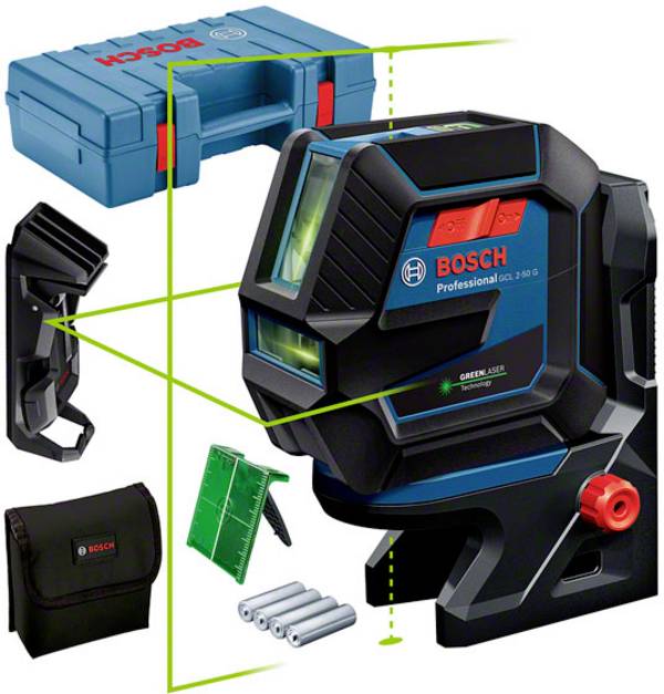 Bosch Professional GCL 2-50 G Kereszt- és pontvonalas lézer Kalibráció (ISO) Táskával Hatótáv (max.): 15 mm