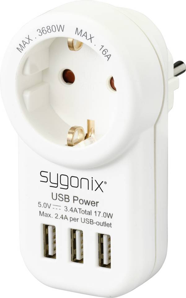 Sygonix SY-4755856 Köztes dugalj USB-vel   Fehér