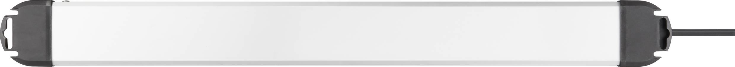 Egy hosszú, keskeny, téglalap alakú lámpatest fekete burkolattal a végein és egy kábellel a jobb oldalán.
