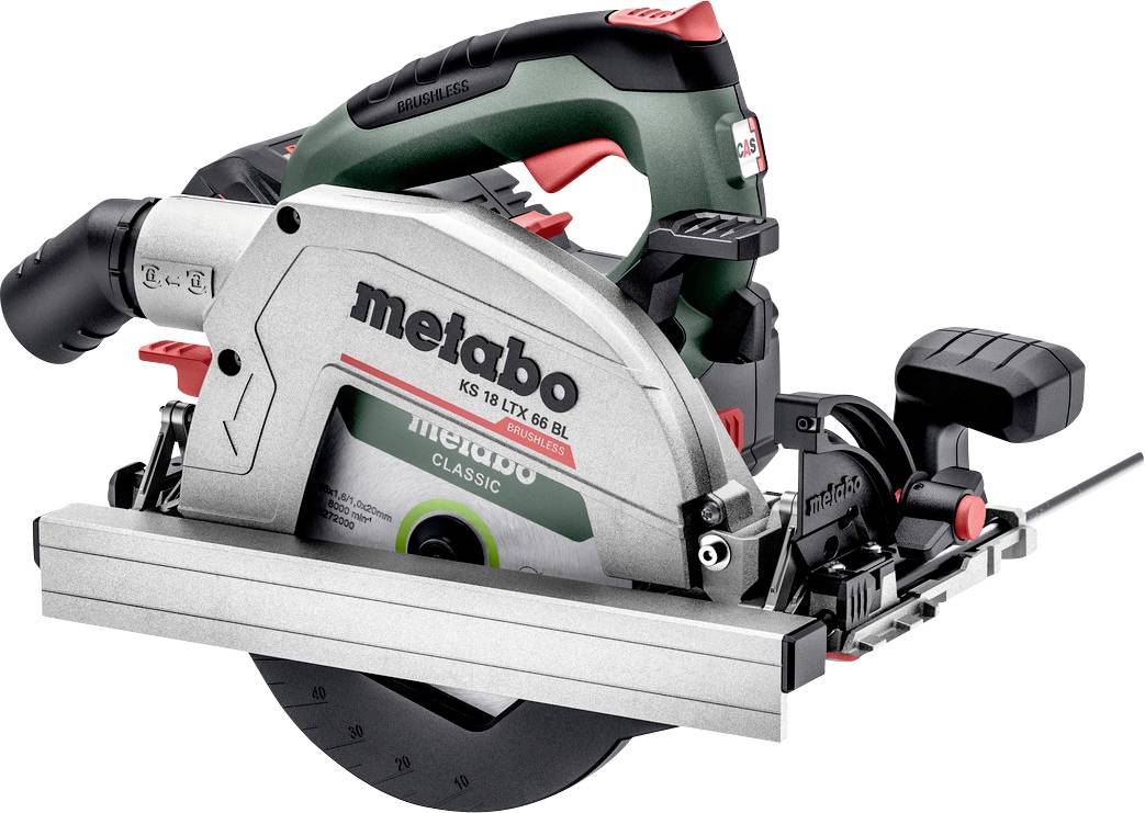 Metabo KS 18 LTX 66 BL Akkus kézi körfűrész Vágási mélység max. (90°) 66 mm 2. akkuval, Töltővel, Hordtáskával 18 V 8.0 Ah