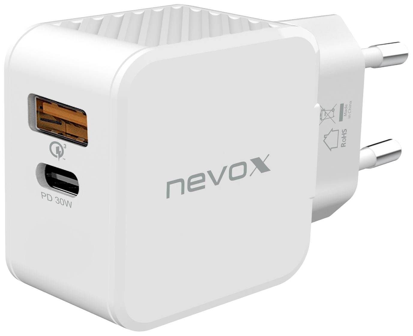 Nevox 2009 USB-s töltőkészülék 30 W 1x USB-A, 1x USB-C® Fehér Beltér Qualcomm Quick Charge 3.0, USB Power Delivery (USB-PD)