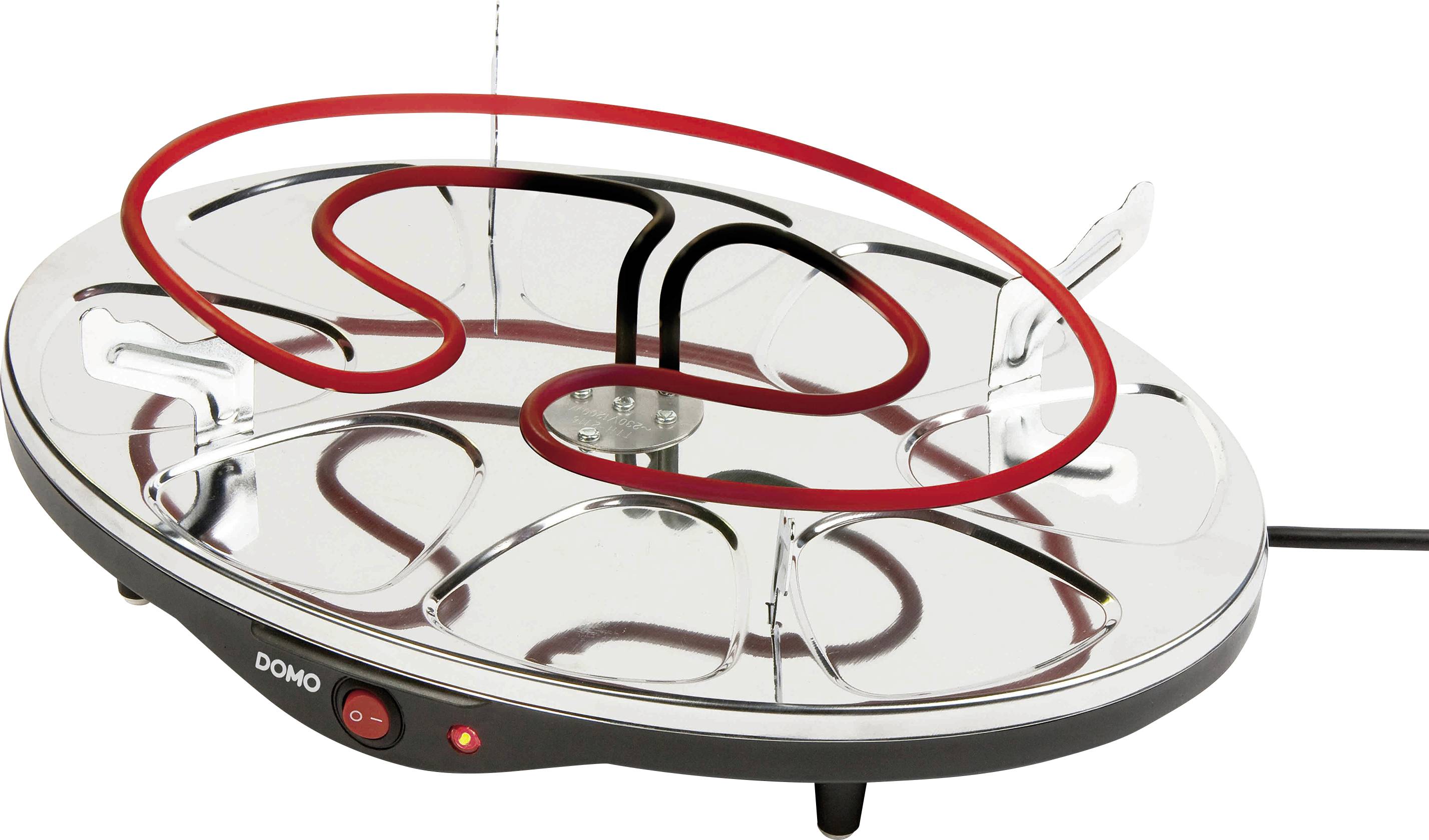 Egy ezüstszínű, ovális alakú elektromos fűtőkészülék, amelyen látható a fűtőszál. Be- és kikapcsoló gomb a készülék elején.