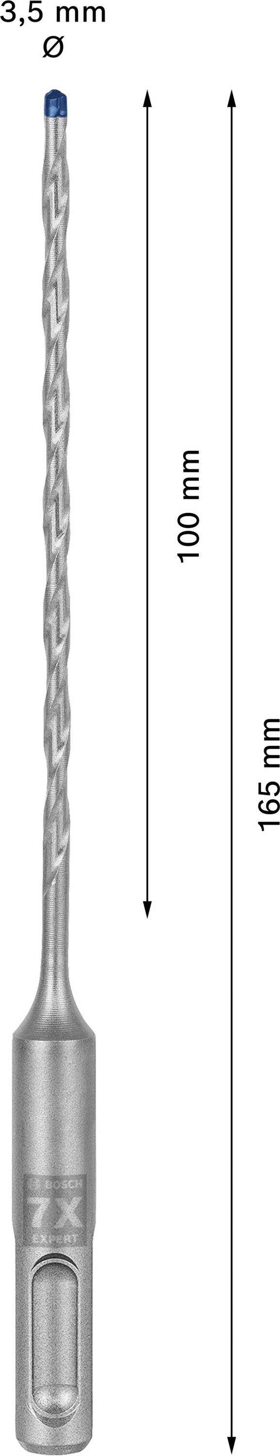 3,5 mm átmérőjű fúró, 100 mm munkahosszal és 165 mm teljes hosszal.