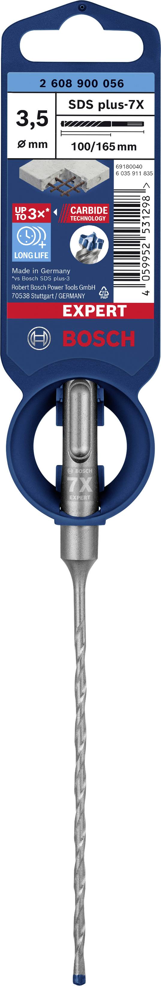 'Bosch SDS Plus-7X fúrószár, 3,5 mm átmérő, 100/165 mm hosszúság, alkalmas betonmunkálatokhoz.'