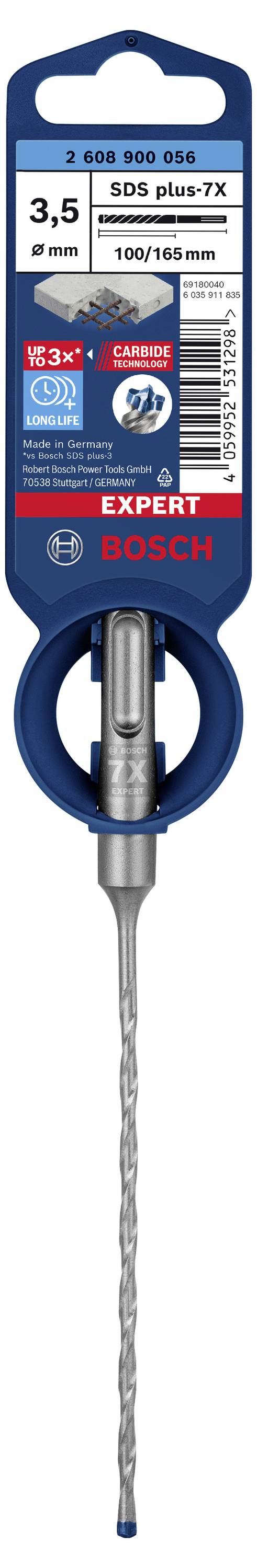 Bosch 3,5 mm SDS plus-7X fúrószár, 100/165 mm, fúrót ábrázoló csomagolásban, kemény anyagokba történő precíziós fúráshoz.