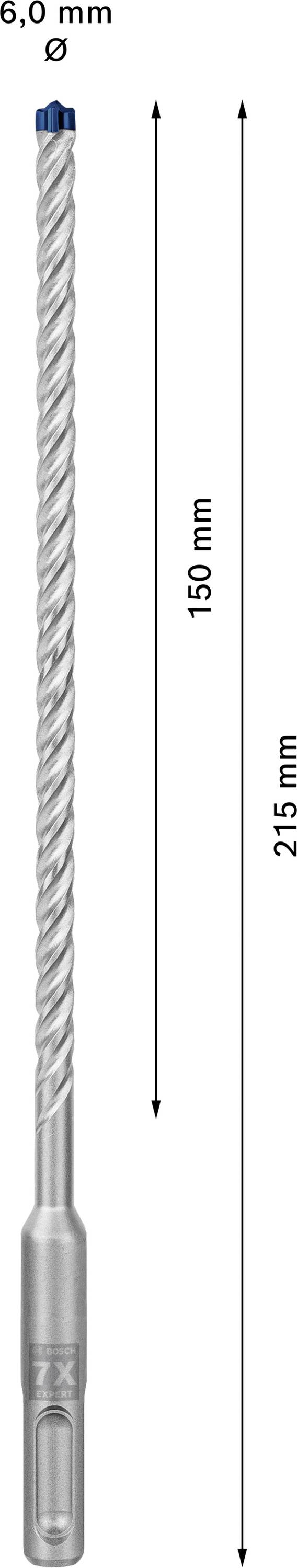 6,0 mm átmérőjű fúrószár, teljes hossz 215 mm, munkahossz 150 mm.