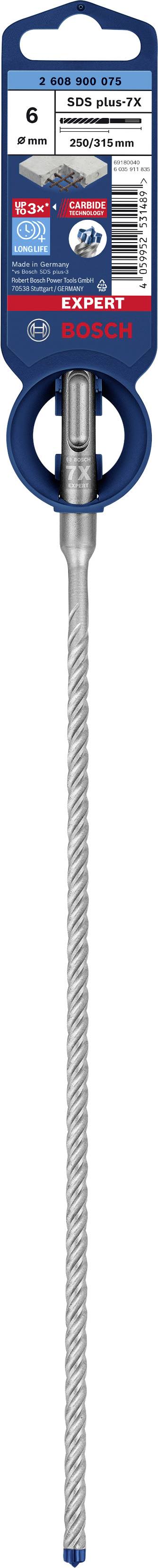 SDS-plus fúrószár Bosch-tól, 12x200 mm, betonhoz; termékinfóval és vonalkóddal ellátott címke felül.