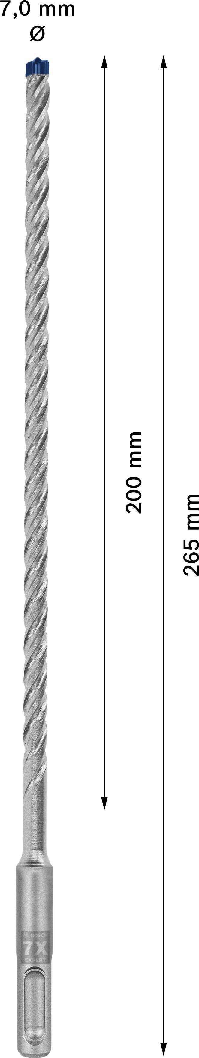 7,0 mm átmérőjű és 265 mm teljes hosszúságú fúrószár, amelyből 200 mm használható.