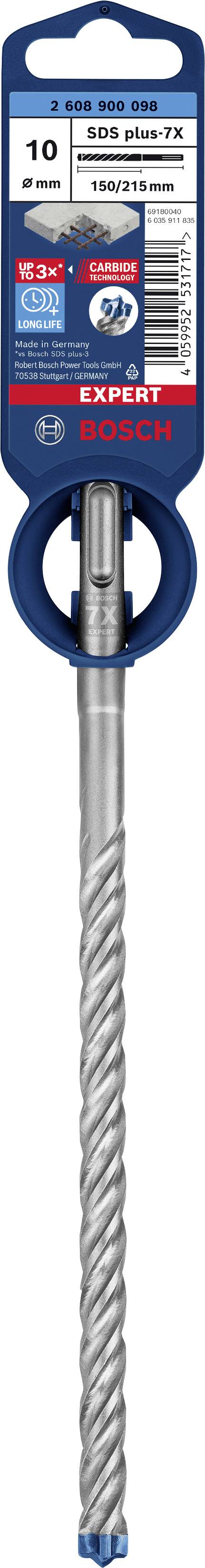 Bosch márkájú fúrófej, 10 mm átmérőjű, speciális fúrási kialakítással, hatékony munkavégzéshez betonban és egyéb anyagokban.