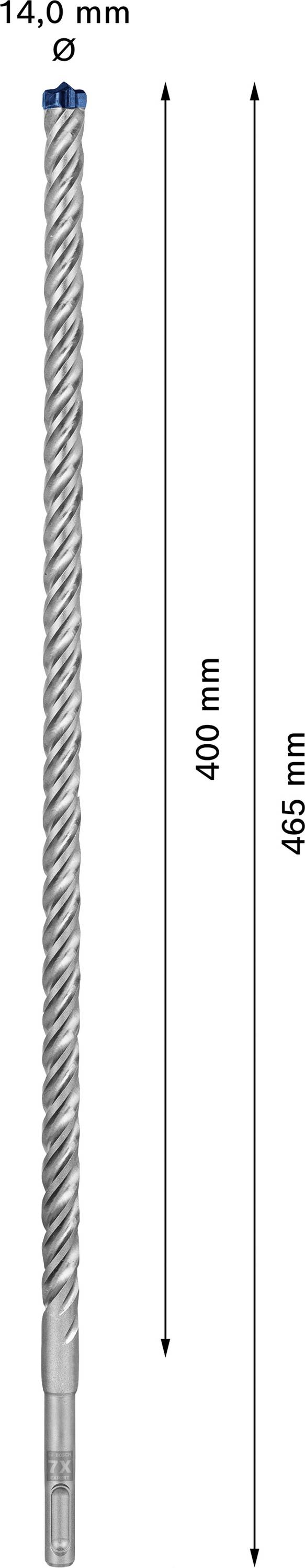 Fúró 465 mm hosszúsággal és 14,0 mm átmérővel. Egy méretnyíl jelzi a 400 mm-es munkahosszúságot.
