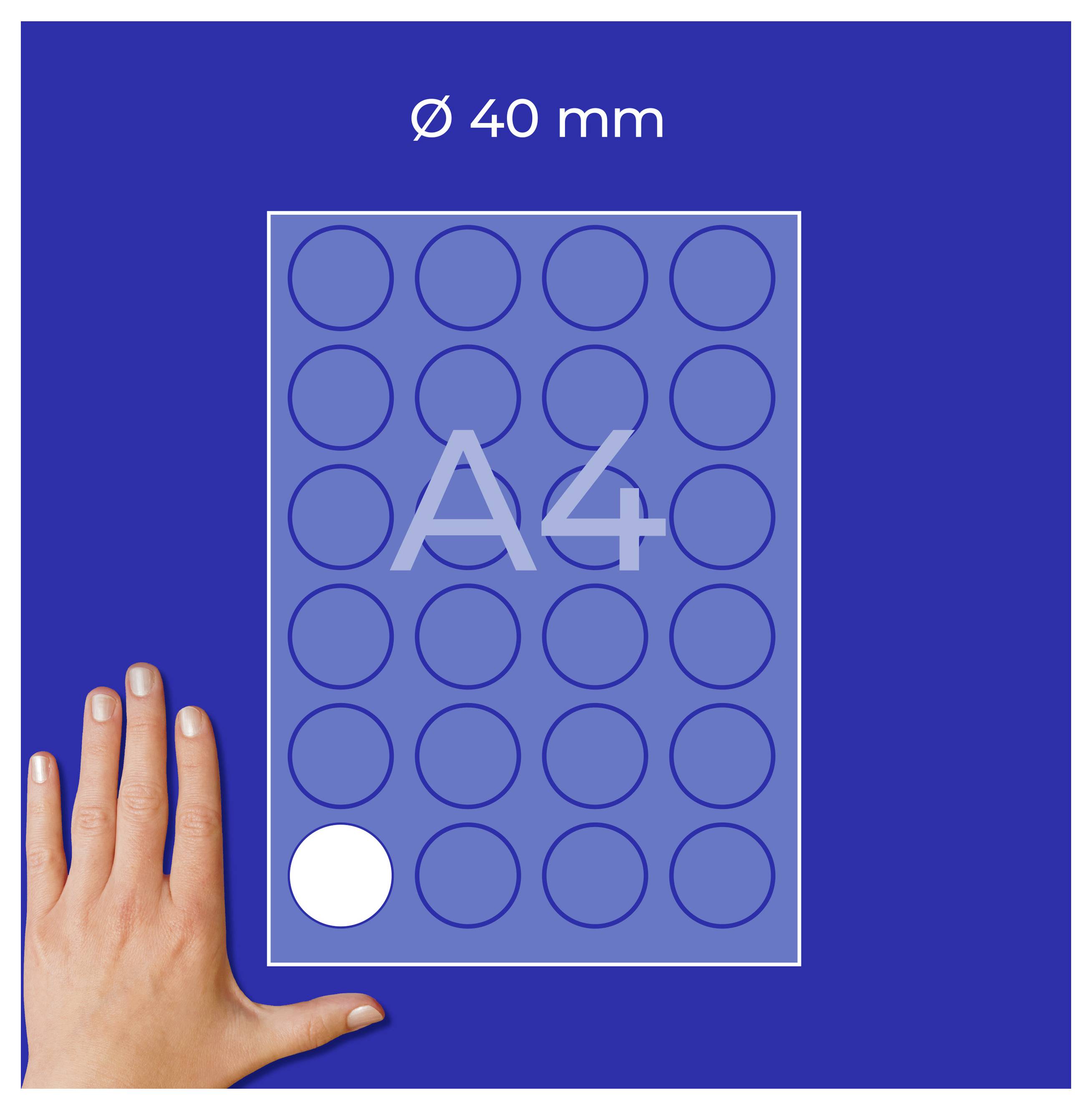 Kéz egy A4-sablon mellett körökkel; felül "Ø 40 mm" van írva, alul balra egy körtárcsa van kiemelve.