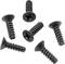 Öt fekete kereszthornyos csavar különböző irányban fehér háttér előtt.