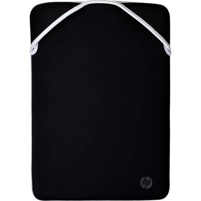 Fekete neoprén laptop tok fehér cipzárral és HP-logóval lent jobbra.