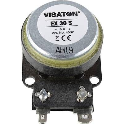 'Visaton EX 30 S' lapos hangszóró, 8 ohm impedanciával és 4532-es cikkszámmal, ezüst házban, felülnézetből.