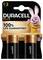 Két darab C2 Duracell Plus elem csomagja „100% élettartam garantált" szöveggel és rózsaszín nyuszi maszk a címkén.