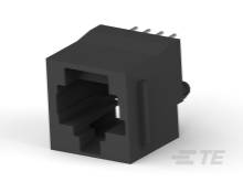Fekete hálózati RJ45 aljzat nyolc érintkezővel, ferde szögben, elsődlegesen Ethernet-kapcsolatokhoz használva.