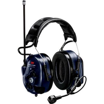 Fekete fülvédő fejhallgató beépített mikrofonnal és antennával, alkalmas zajos környezetekhez.
