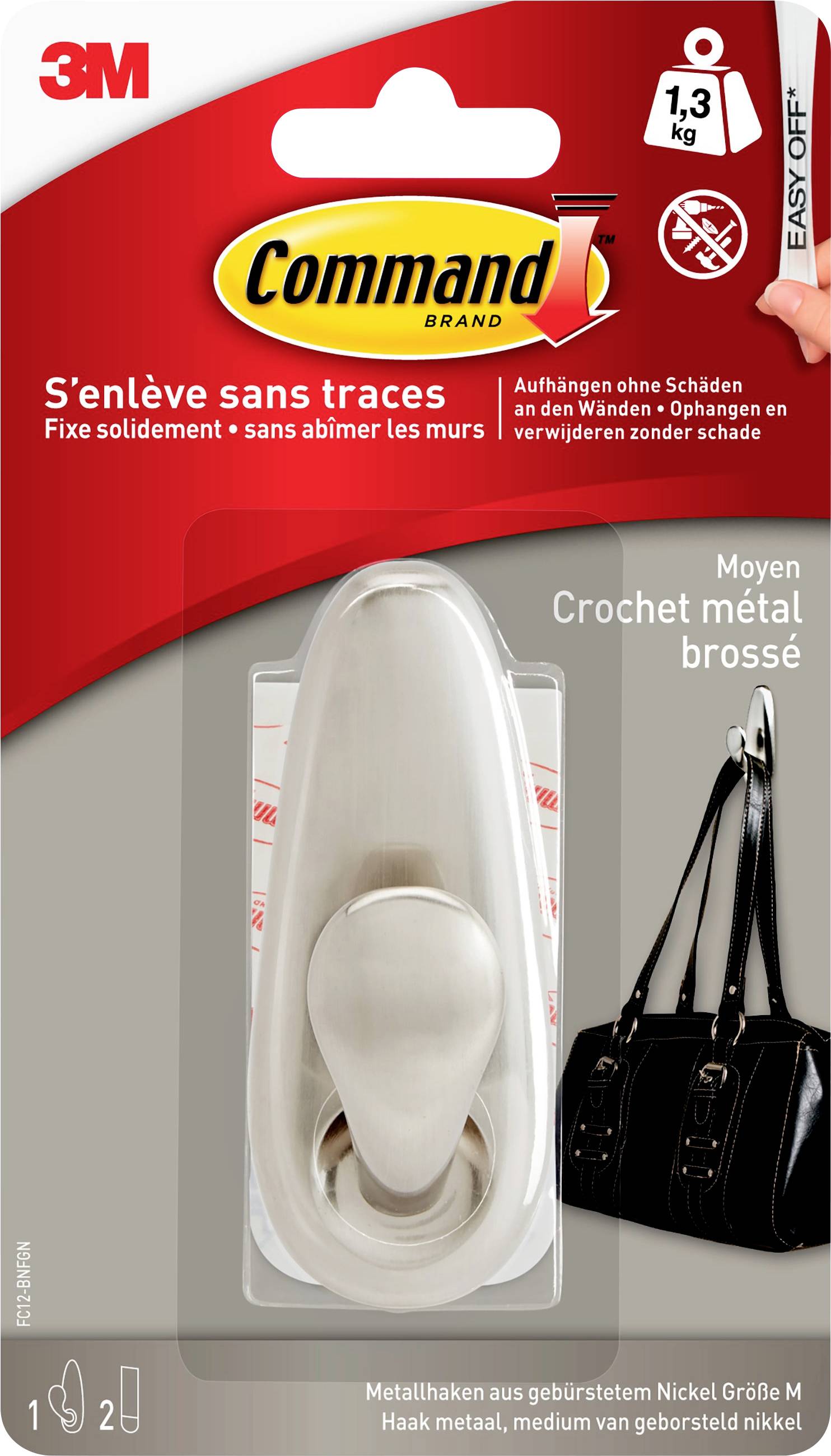 3M Command ™ közepes fém horog klasszikus Nikkel (matt)