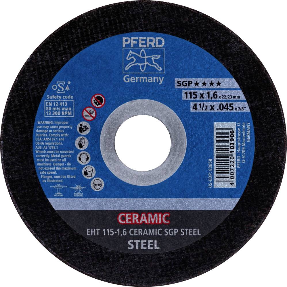 PFERD TOOLS EHT 115-1,6 CERAMIC SGP STEEL 61301516 Vágótárcsa, egyenes 115 mm 25 db Acél