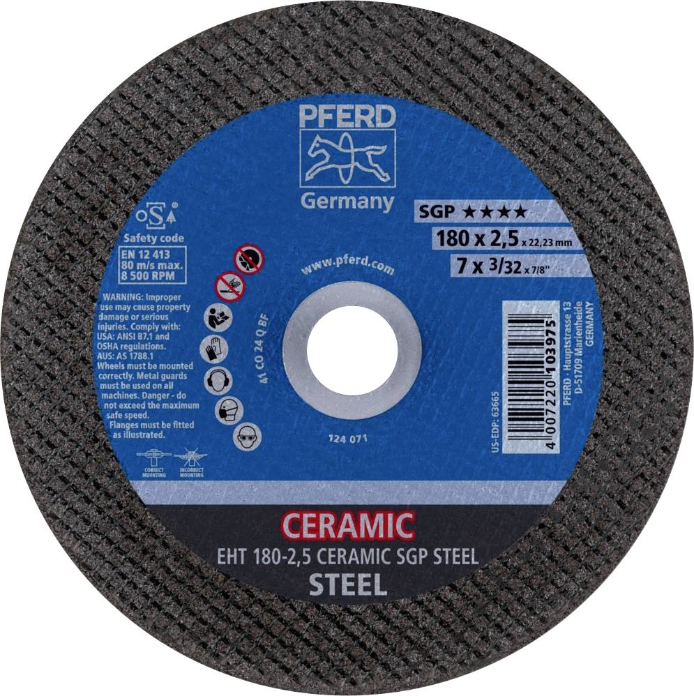 PFERD TOOLS EHT 180-2,5 CERAMIC SGP STEEL 61318025 Vágótárcsa, egyenes 180 mm 25 db Acél