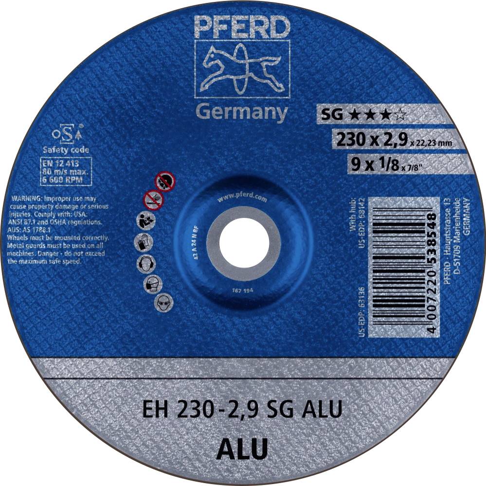 PFERD TOOLS EH 230-2,9 SG ALU 61324323 Vágótárcsa, hajlított 230 mm 25 db Alumínium, Nem vastartalmú fém
