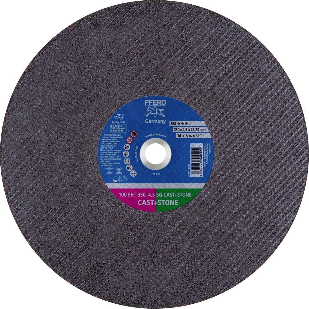 PFERD TOOLS 100 EHT 350-4,5 SG CAST+STONE/22,23 61329531 Vágótárcsa, egyenes 350 mm 10 db Öntött vas, gömbgrafitos öntöttvas, Beton