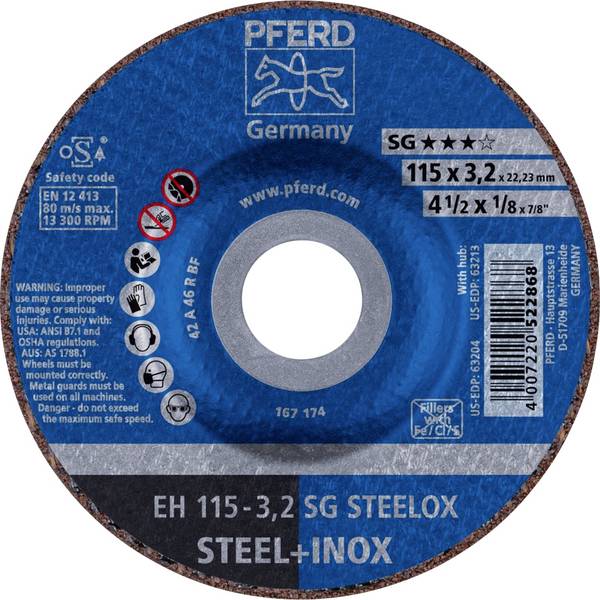 PFERD TOOLS  EH 115-3,2 SG STEELOX  61332432  Vágótárcsa, hajlított  115 mm  25 db  Nemesacél, Acél