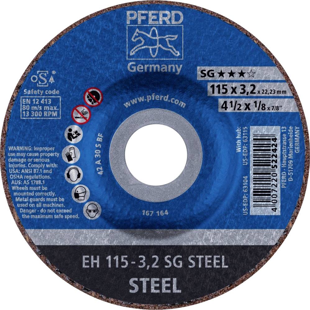 PFERD TOOLS EH 115-3,2 SG STEEL 61340132 Vágótárcsa, hajlított 115 mm 25 db Acél