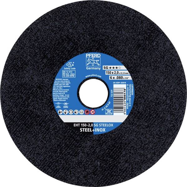 PFERD TOOLS  EHT 150-2,0 SG STEELOX  61342400  Vágótárcsa, egyenes  150 mm  25 db  Nemesacél, Acél
