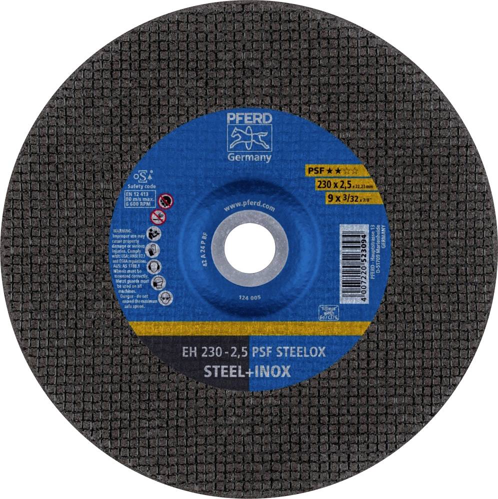 PFERD TOOLS EH 230-2,5 PSF STEELOX 61728326 Vágótárcsa, hajlított 230 mm 25 db Nemesacél, Acél