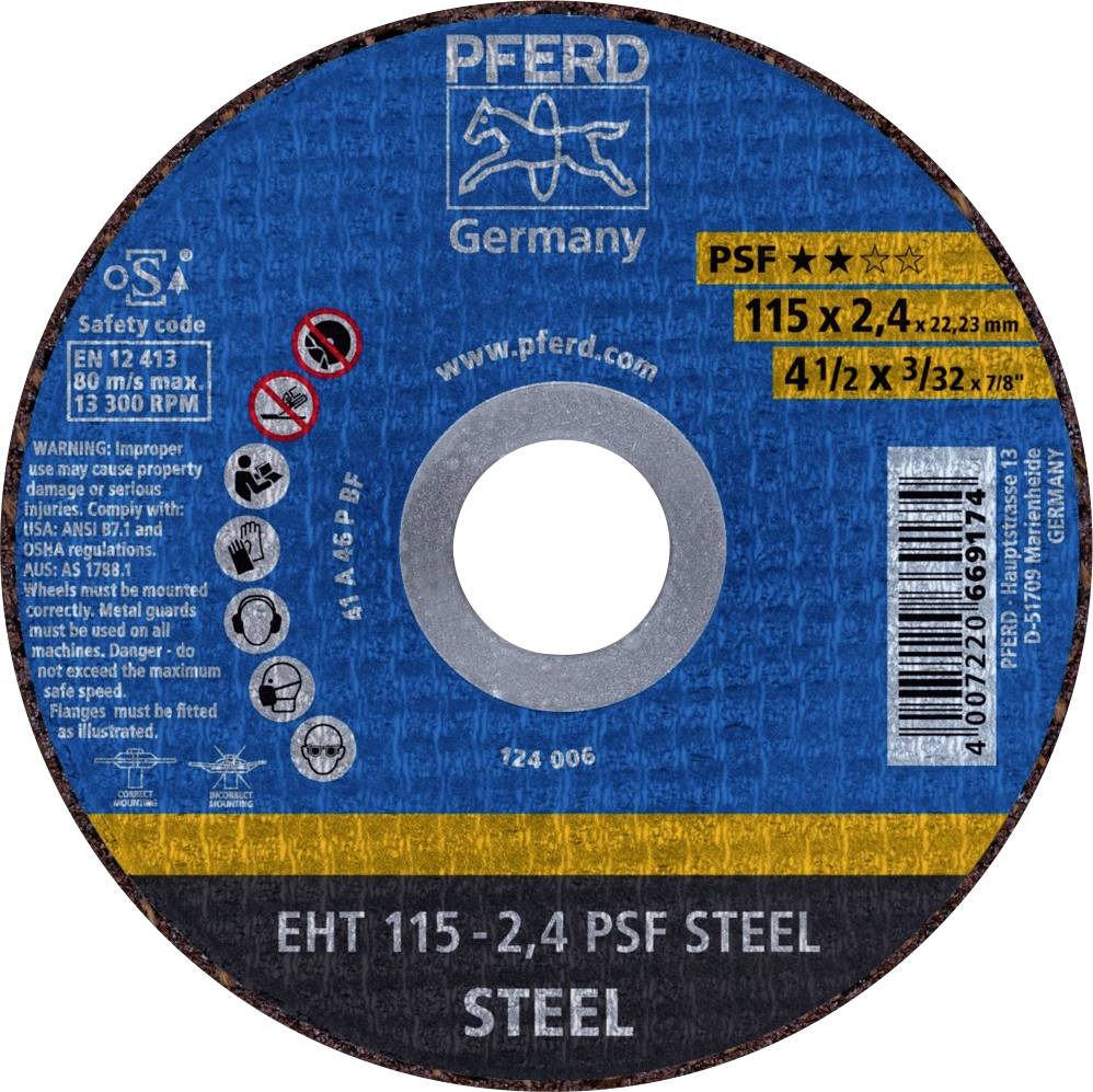 PFERD TOOLS EHT 115-2,4 PSF STEEL 61730026 Vágótárcsa, egyenes 115 mm 25 db Acél