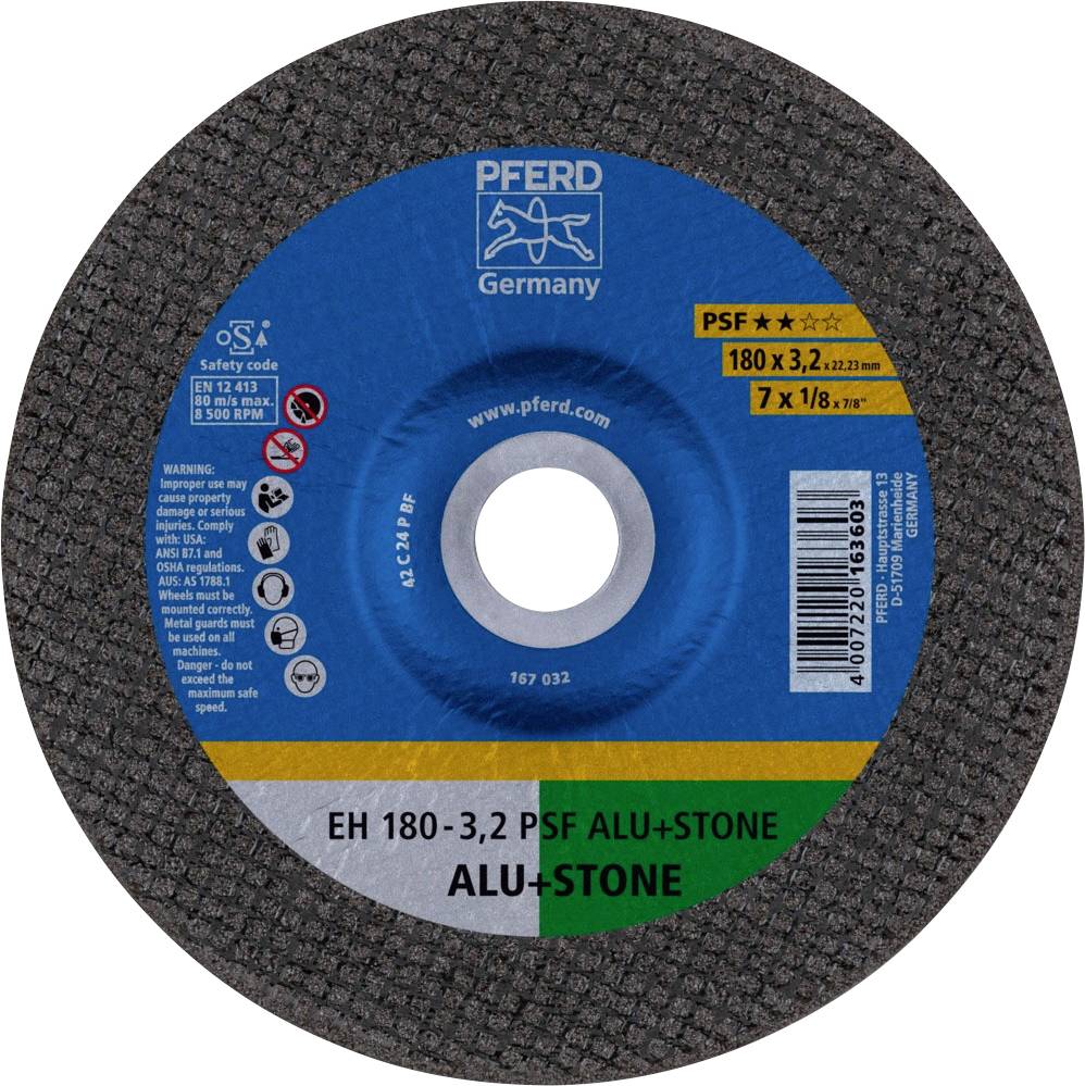 PFERD TOOLS EH 180-3,2 PSF ALU+STONE 61823222 Vágótárcsa, hajlított 180 mm 25 db Alumínium, Nem vastartalmú fém, Titán, titán ötvözet, Öntött vas, Duroplast,