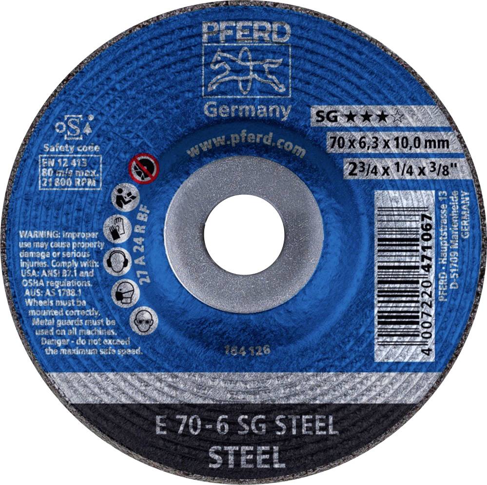 PFERD TOOLS 62207626 E 70-6 SG STEEL/10,0 Nagyolótárcsa, hajlított Ø 70 mm Furat átmérő 10 mm Acél 10 db