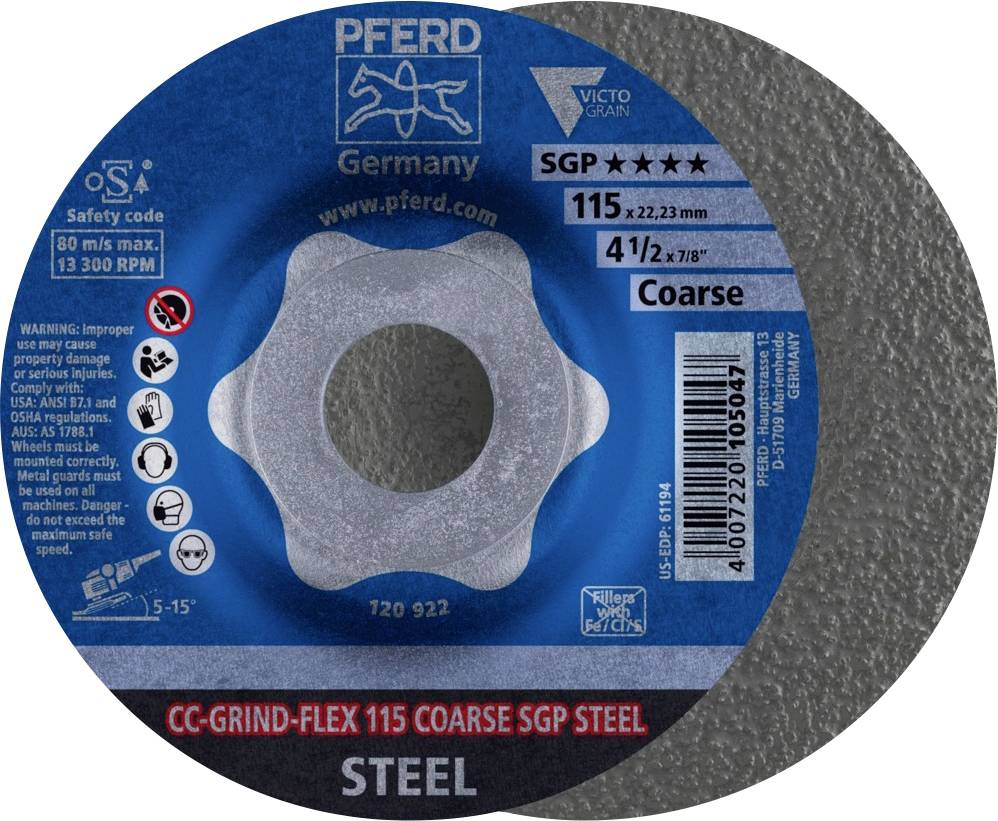 PFERD TOOLS 64188116 Csiszolókorong Ø 115 mm Szemcsézet=36 10 db