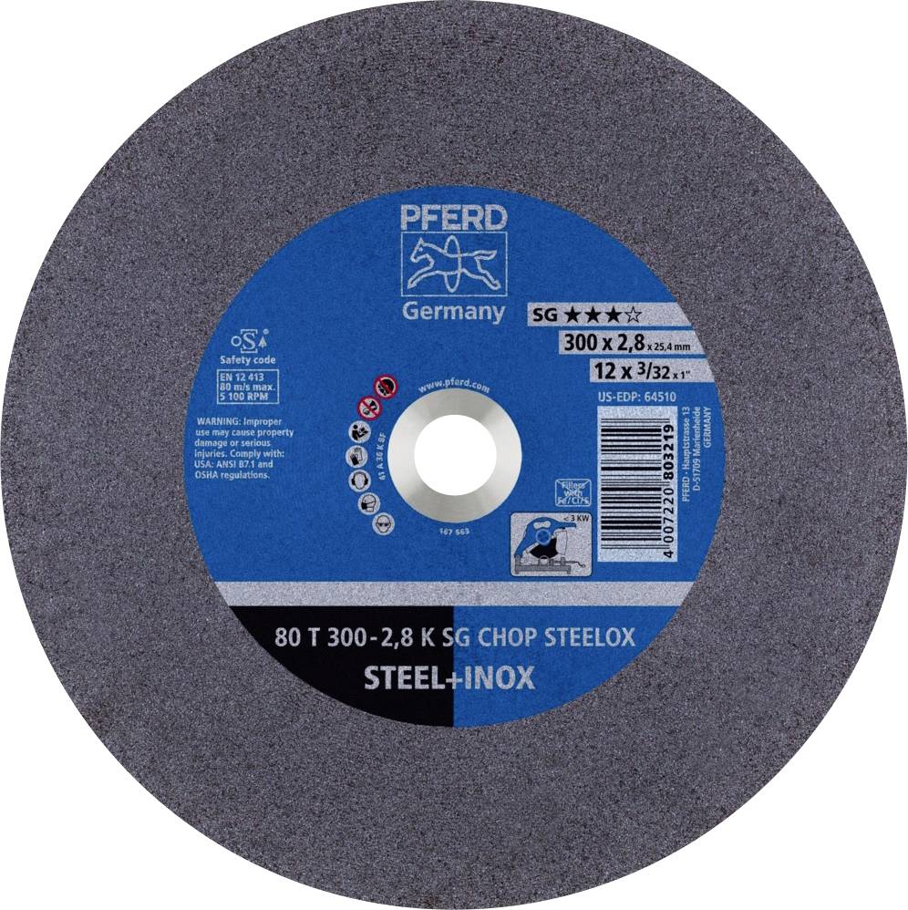 PFERD TOOLS 80 T 300-2,8 K SG CHOP STEELOX/25,4 66323052 Vágótárcsa, egyenes 300 mm 20 db Nemesacél, Nemesített acél, Acél