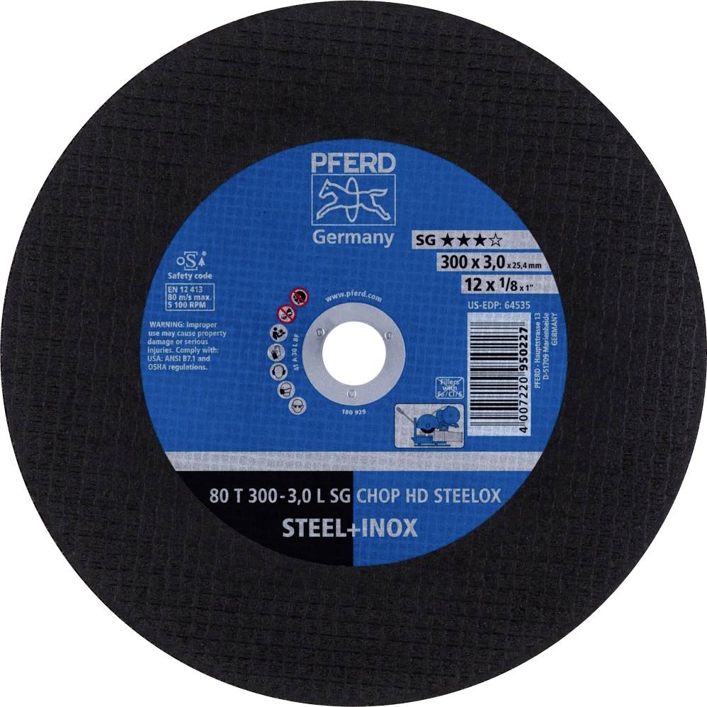 PFERD TOOLS 80 T 300-3,0 L SG CHOP HD STEELOX/25,4 66323082 Vágótárcsa, egyenes 300 mm 20 db Nemesacél, Nemesített acél, Acél