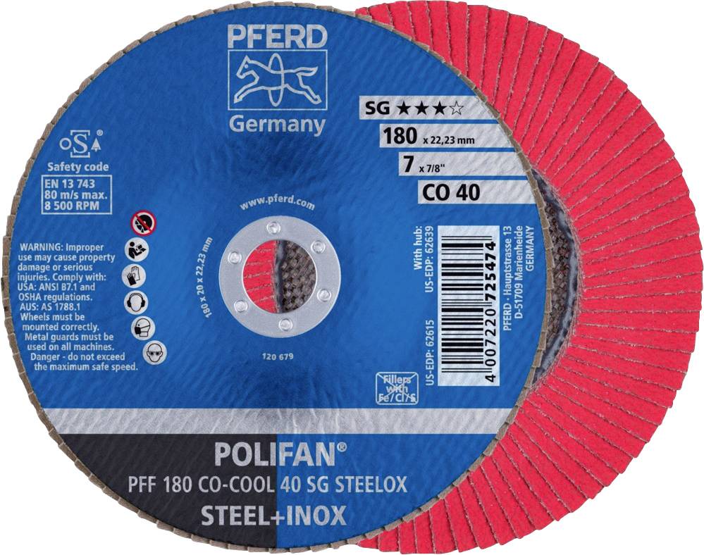 PFERD TOOLS 67660485 PFF 180 CO-COOL 40 SG STEELOX Felületcsiszoló korong Ø 180 mm Furat átmérő 22.23 mm Alimínium ötvözet, nikkel alapú ötvözet, nikkel vagy