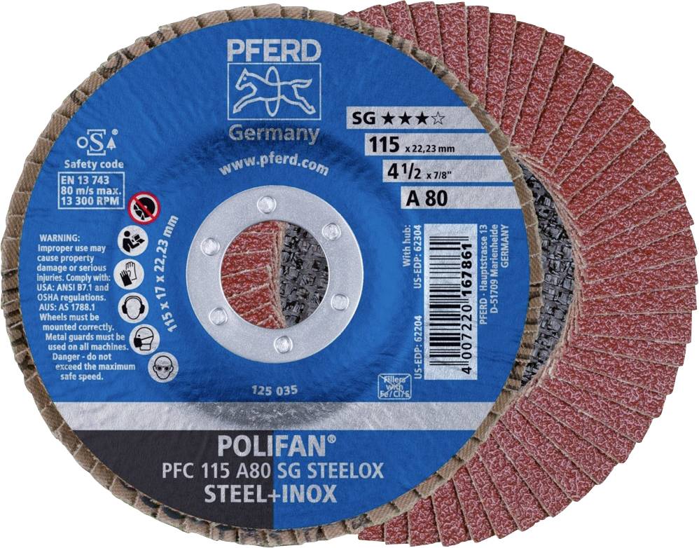 PFERD TOOLS 67708115 PFC 115 A 80 SG STEELOX Felületcsiszoló korong Ø 115 mm Furat átmérő 22.23 mm Szemcsézet 80 Nemesacél, Acél 10 db