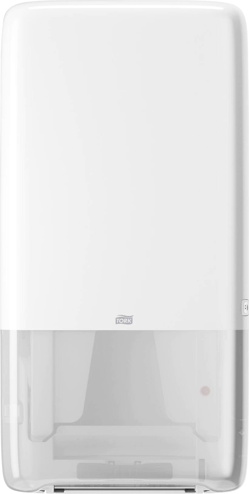 Egy fehér, téglalap alakú papírtörlő adagoló.